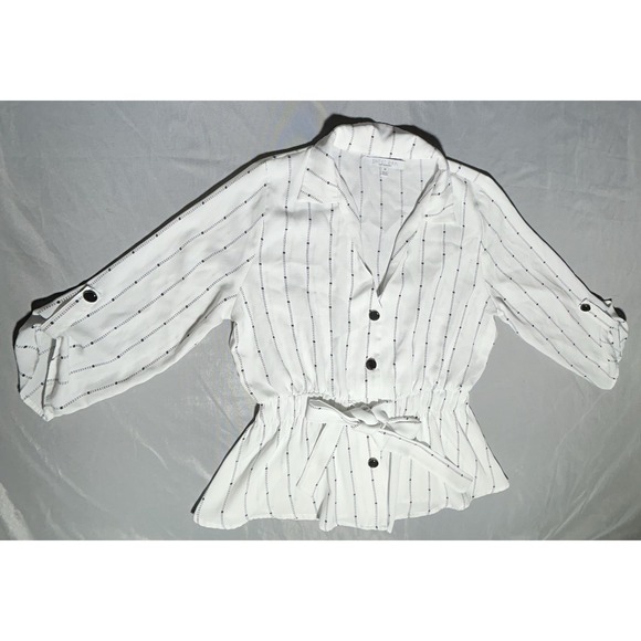 Sweet Rain Tops - Sweet Rain White with Black Striped Thread Blouse Size Medium